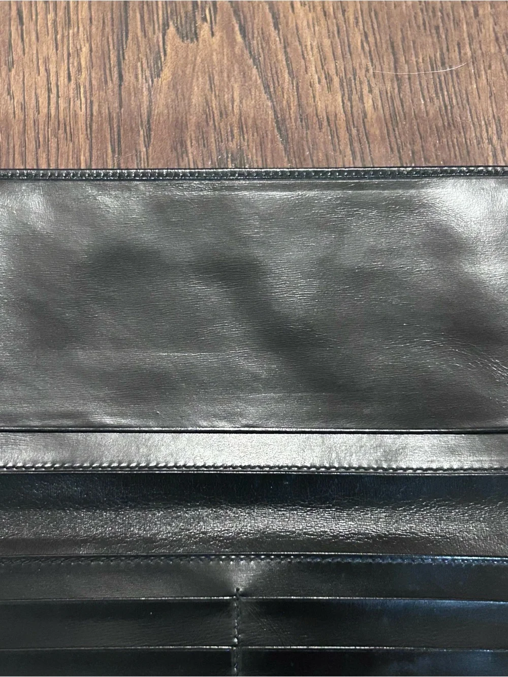 Vintage Lanvin EUC Black Leather Long Coat Wallet Bifold Gold Tips Italy